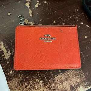 COACH Coin Purse ID MINI SKINNY Wallet Leather Metallic Orange